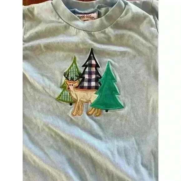 3 Sisters Infant Boys Winter Deer and Tree Design Baby Blue Romper,9 months - Picture 2 of 6